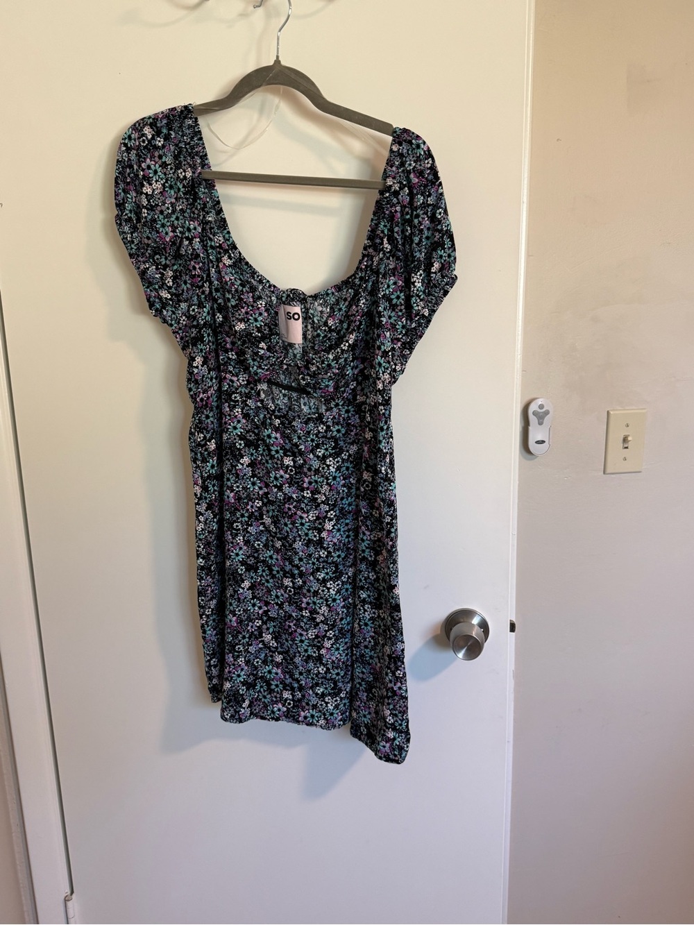 SO Black Floral Top with Mint Green and Lavender Blooms